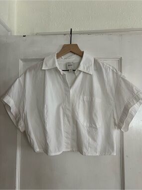 Maeve White Button-Up Shirt with Chest Pocket